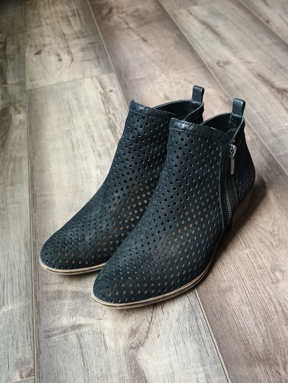 Lucky Brand Black Perforated Chukka Boots with Side Zip
